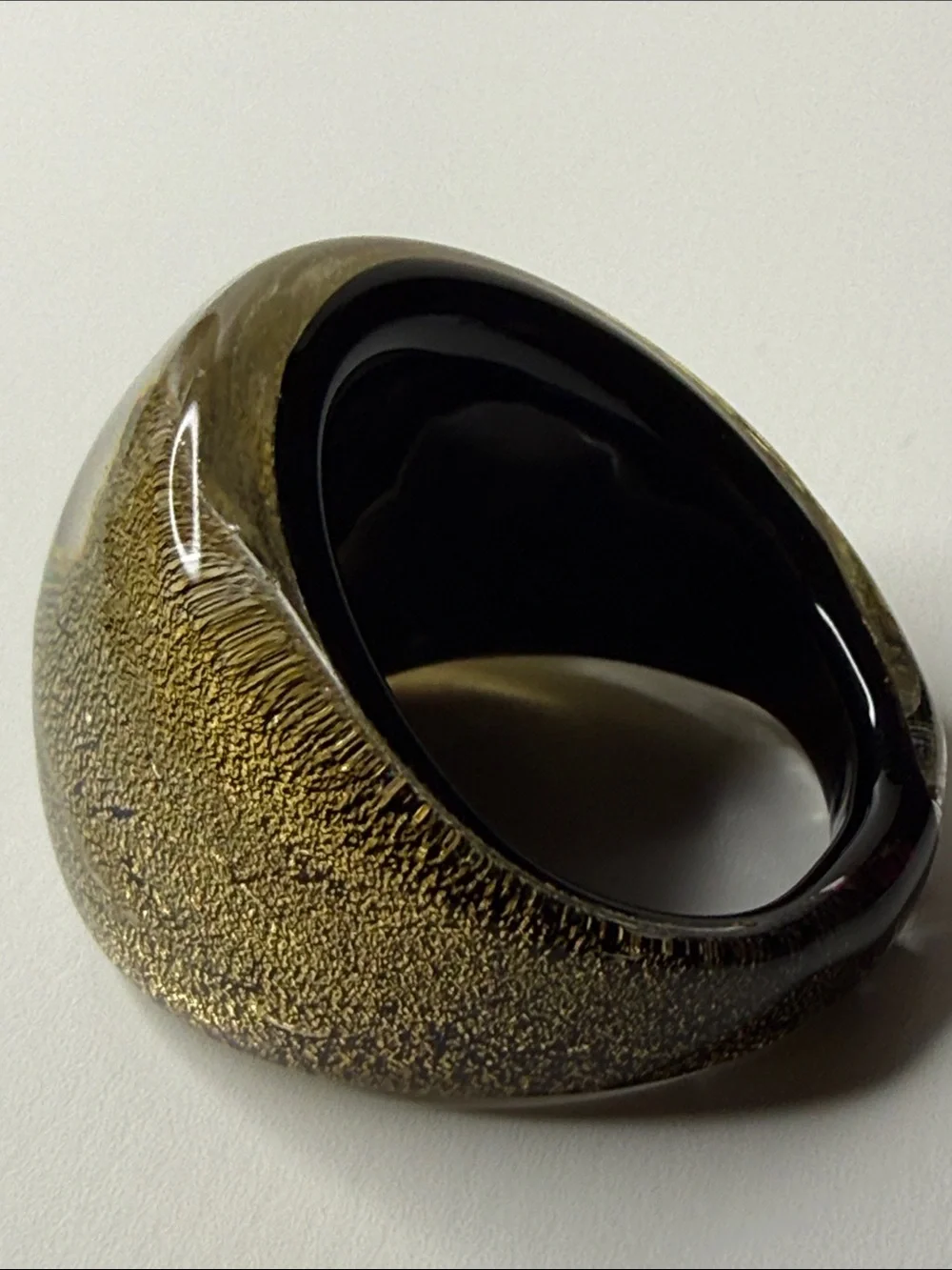 Vintage Wide glass Statement Ring in Metallic Gold drops of glitter